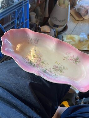 Vintage pink  Floral Porcelain Serving Dish
